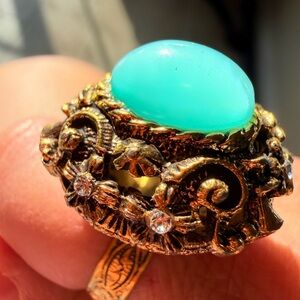 Sarah Cov 1971 Aqua Treasure moon glow glass ring